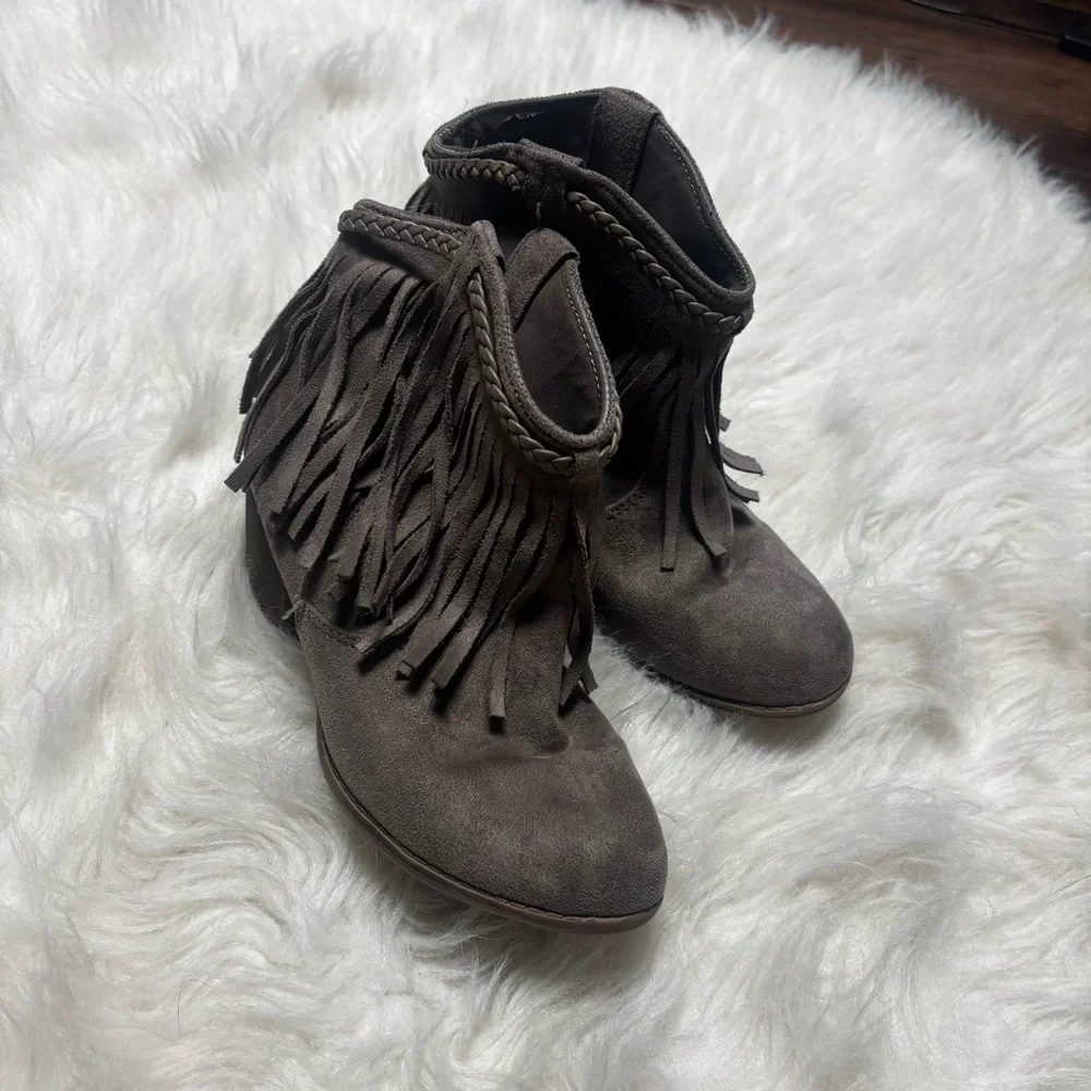 Rock and Candy Faux Leather Taupe Fringe Cowgirl Western Bootie size 4 Youth